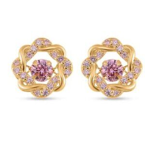 Simulated Pink Diamond Stud Earrings in 14K Yellow Gold Over Sterling Silver